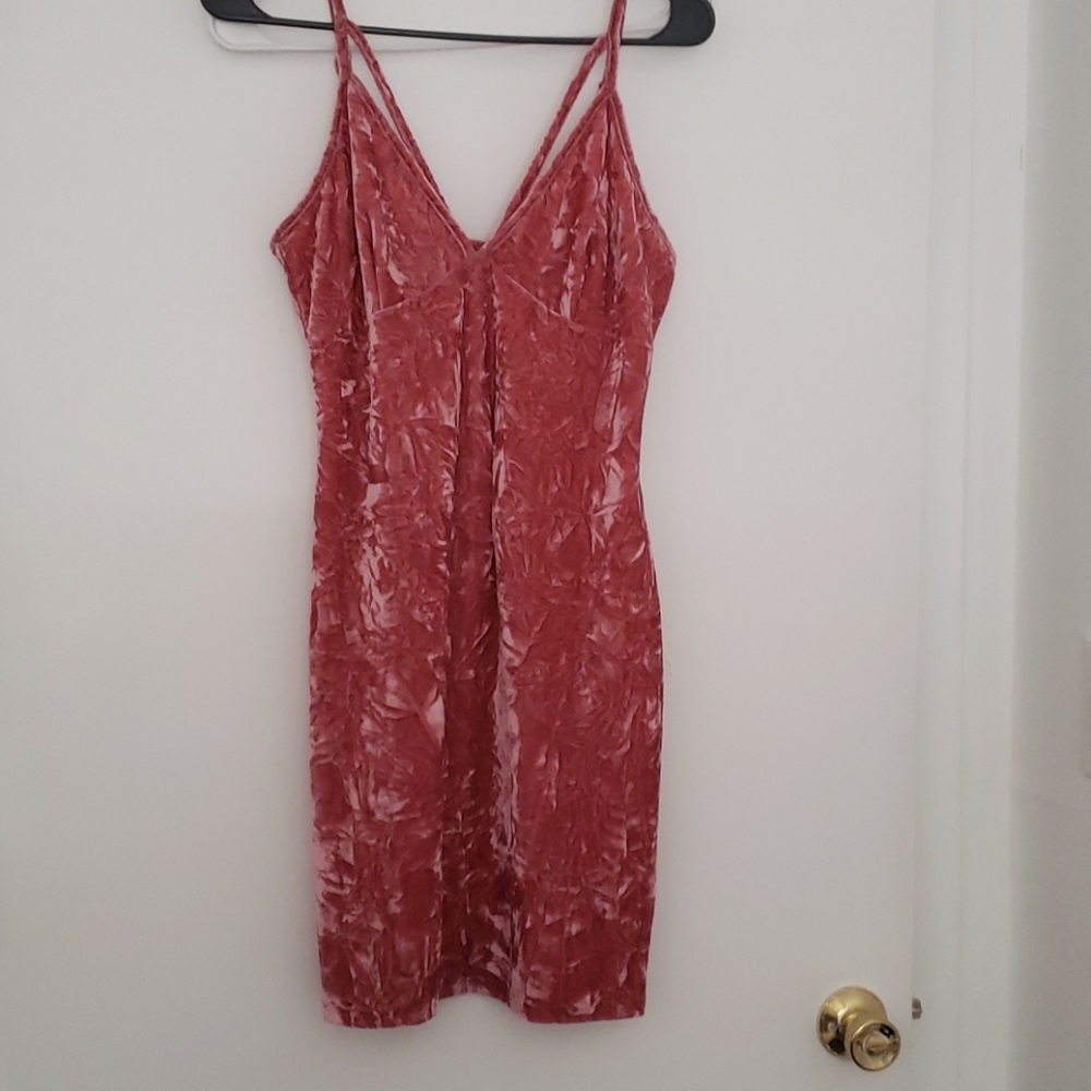 Pink crushed velour midi dress